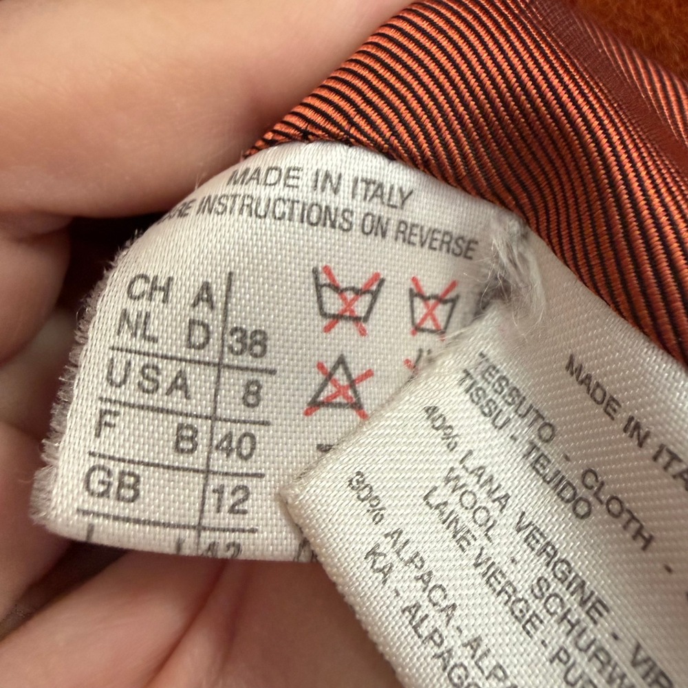 MAXMARA Burnt Orange Oversized Shawl Collar Wool Blend Cocoon Coat- DAMAGED - Picture 16 of 16